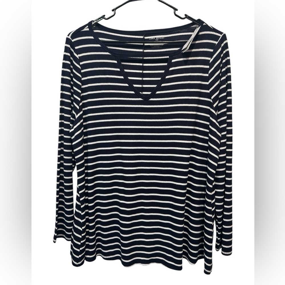 NWT Lane Bryant Top 18/20 Size Blue White Striped Long Sleeves key hole